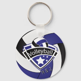 Chaveiro Voleibol - Monograma - Azul Escuro, Branco e Preto