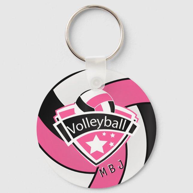 Chaveiro Voleibol - Monograma - Rosa, Branco e Preto (Frente)
