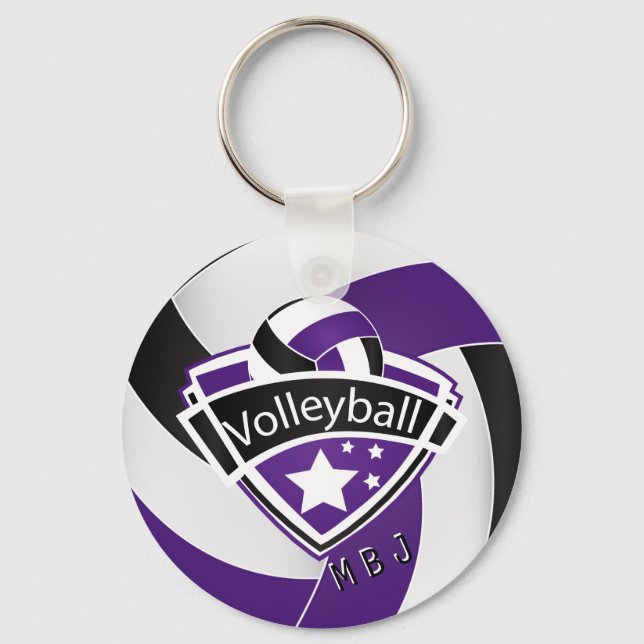 Chaveiro Voleibol - Monograma - Roxo, Branco e Preto (Frente)