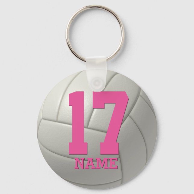 Chaveiro Voleibol Personalizado (nome e número cor-de-rosa) (Frente)