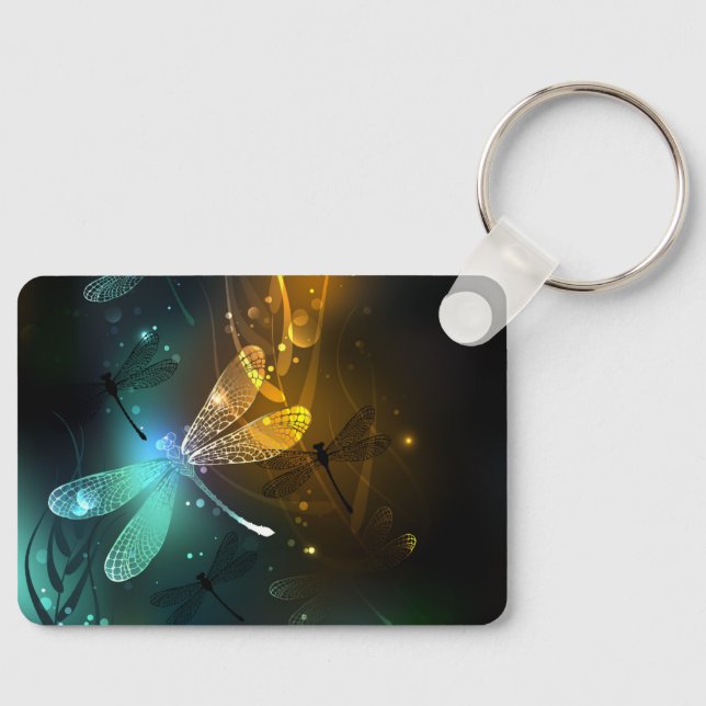 Chaveiro Voo luminoso verde de libélula (Frente)