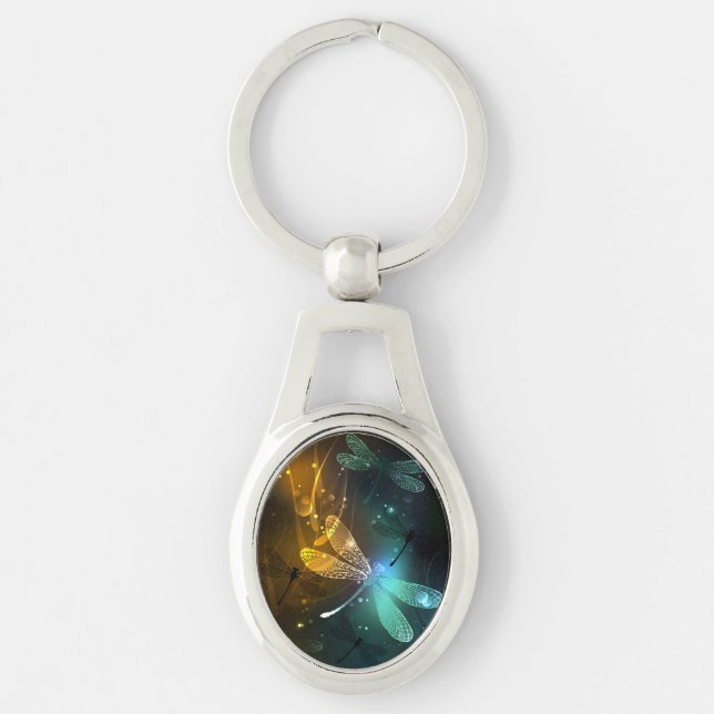 Chaveiro Voo luminoso verde de libélula (Frente)