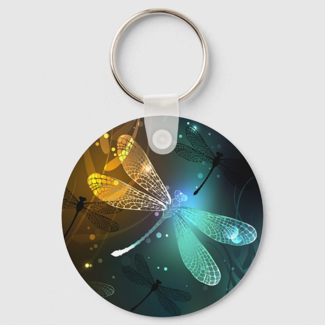 Chaveiro Voo luminoso verde de libélula (Frente)