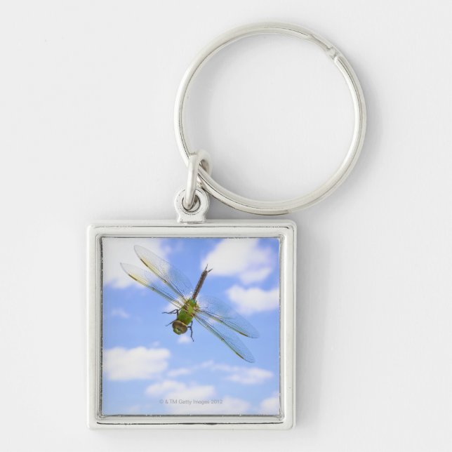 Chaveiro Vôo verde do darner (junius de Anax) contra nuvens (Frente)