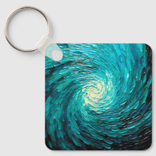 Chaveiro Vórtice Abstrato de Oceano Turquesa
