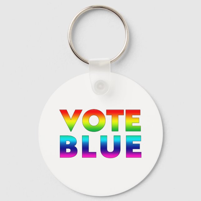 Chaveiro Votar orgulho azul lgbtq, lgbt arco-íris branco (Frente)