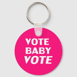 Chaveiro Vote Baby Vote - rosa quente, magenta, branco fuch