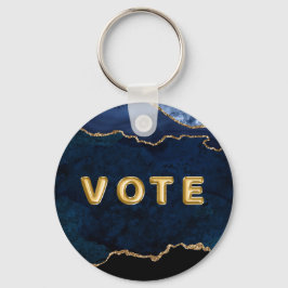 Chaveiro Voto Dourado Azul Geodo