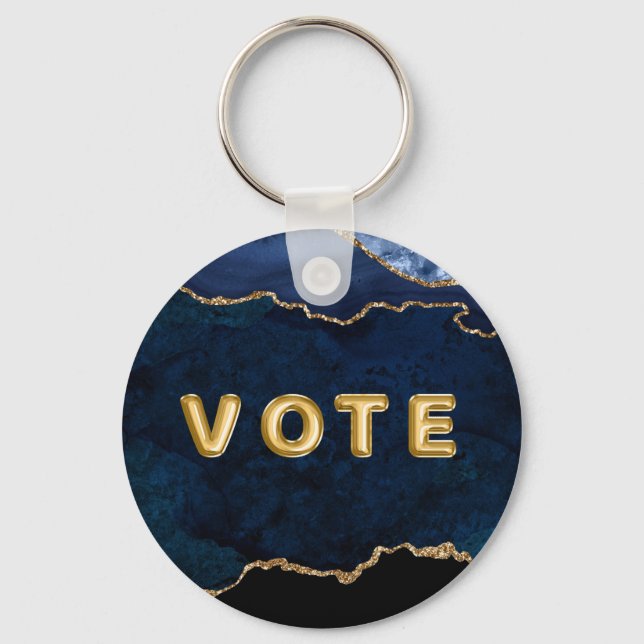 Chaveiro Voto Dourado Azul Geodo (Frente)