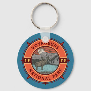 Chaveiro Voyageurs National Park Moose Retro Compass Emblem