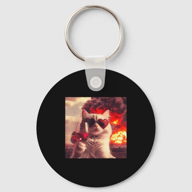 Chaveiro Wacky Cat Holding Wine Selfi With Fire Funny Sungl (Frente)
