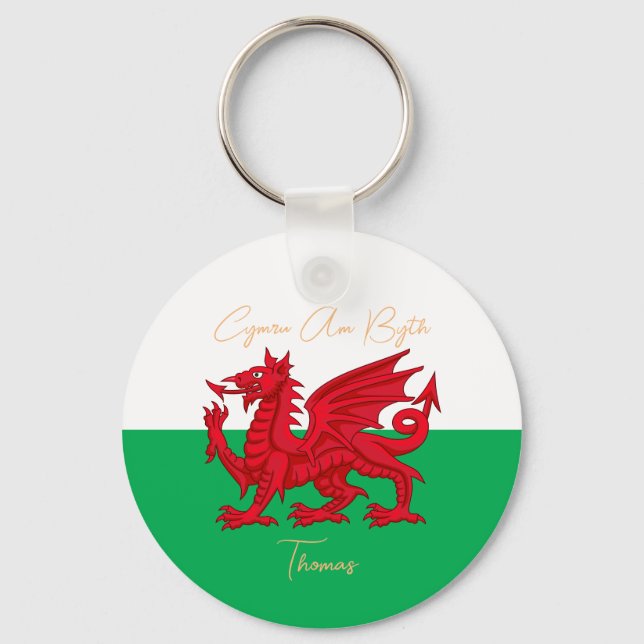 Chaveiro Wales For Ever Welsh Dragon Monogramname Text (Frente)