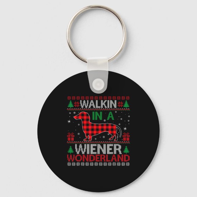Chaveiro Walking In A Wiener Wonderland Funny Dachshund Chr (Frente)