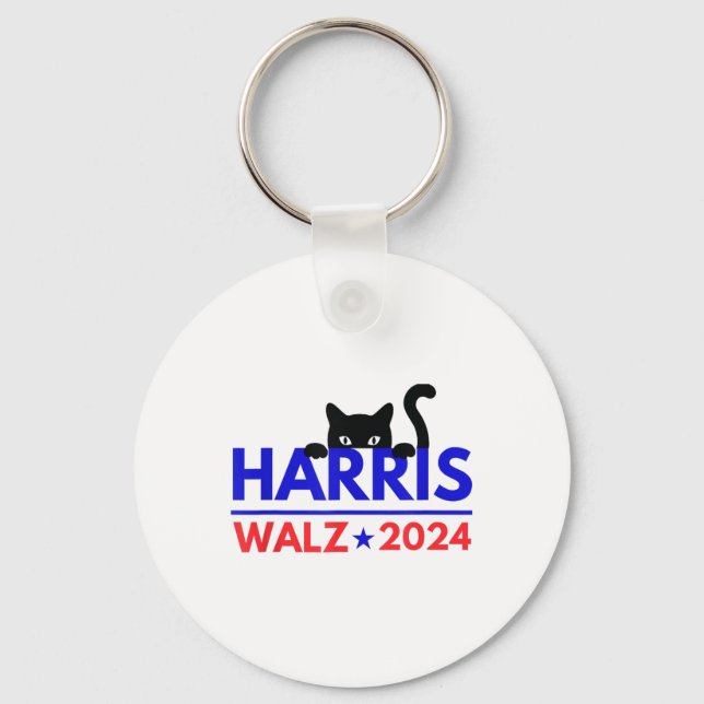Chaveiro Walz 2024 Engraçado Eleição Gato Kamala Harris Tim (Frente)