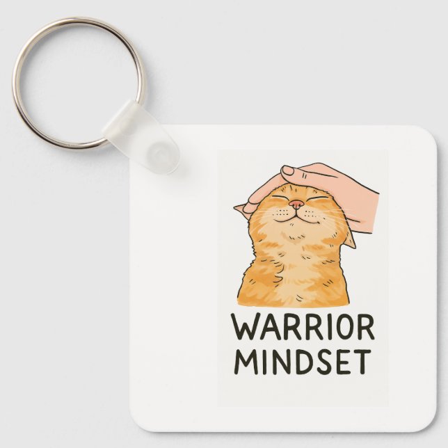 Chaveiro Warrior Mindset Cat Keychain – Zen Kitty Calm Vibe (Frente)