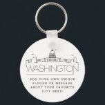 Chaveiro Washington DC Estilizou Skyline | Slogan Personali<br><div class="desc">Uma cadeia chave única que representa a bela cidade de Washington DC. Este chaveiro apresenta uma ilustração estilizada do horizonte único da cidade com seu nome embaixo. Por baixo do nome da cidade está um lugar para o seu slogan ou afirmação exclusivo sobre a sua cidade favorita.</div>