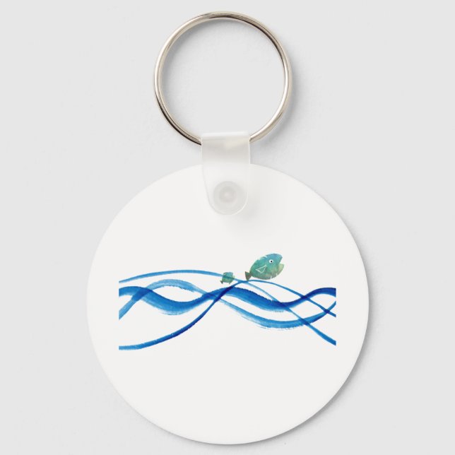Chaveiro water art: father fish, kid fish (Frente)