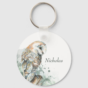 Chaveiro Watercolor Barn Owl Bird Willife Nature Art Ke