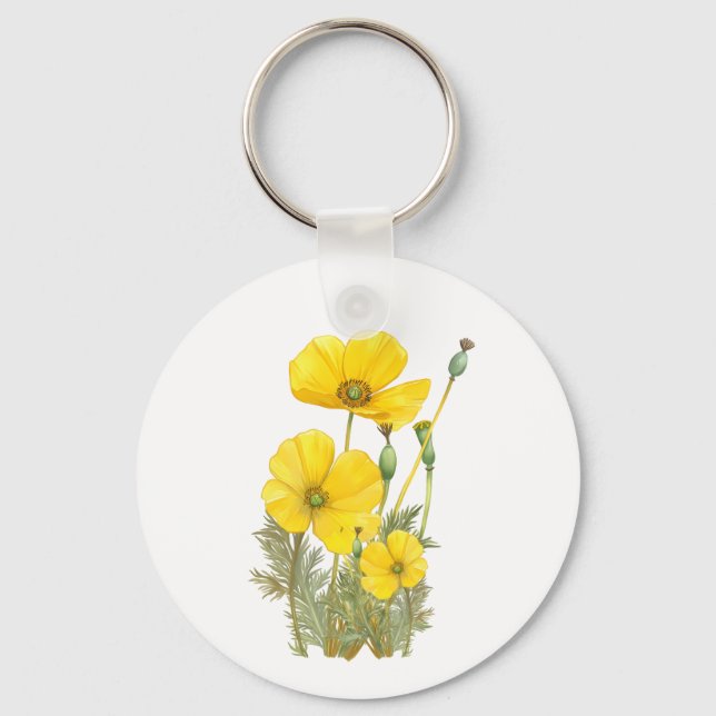 Chaveiro Watercolor California Poppy Yellow Flower (Frente)