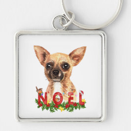 Chaveiro Watercolor Chihuahua Noel Natal