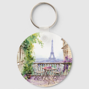 Chaveiro Watercolor Eifel Tower Paris Café Francês