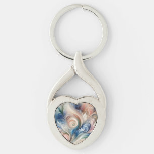 Chaveiro Watercolor Fantasy Floral Pastel Blue & Cream