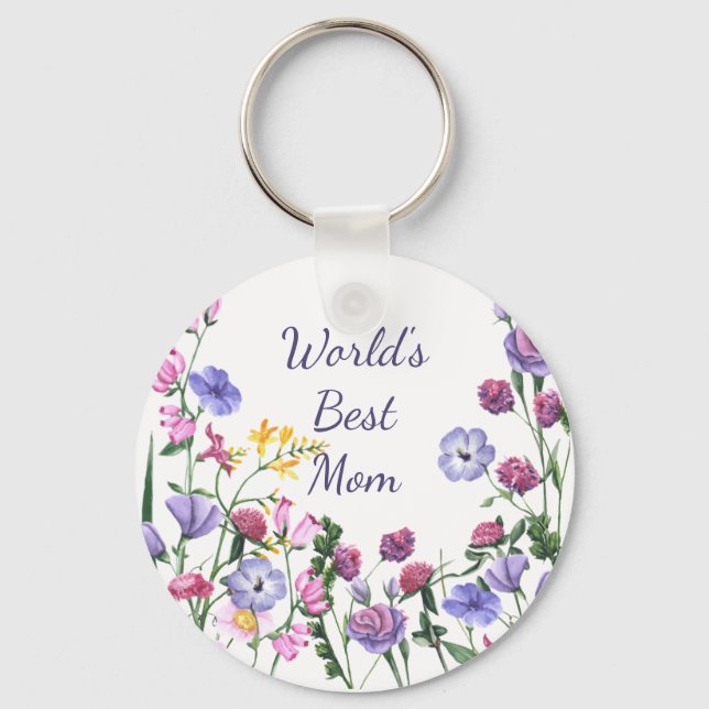 Chaveiro Watercolor Garden Flowers World's Best Mãe (Frente)