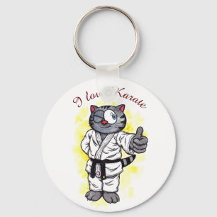 Chaveiro Watercolor Karate Kitten em pé e sorrindo