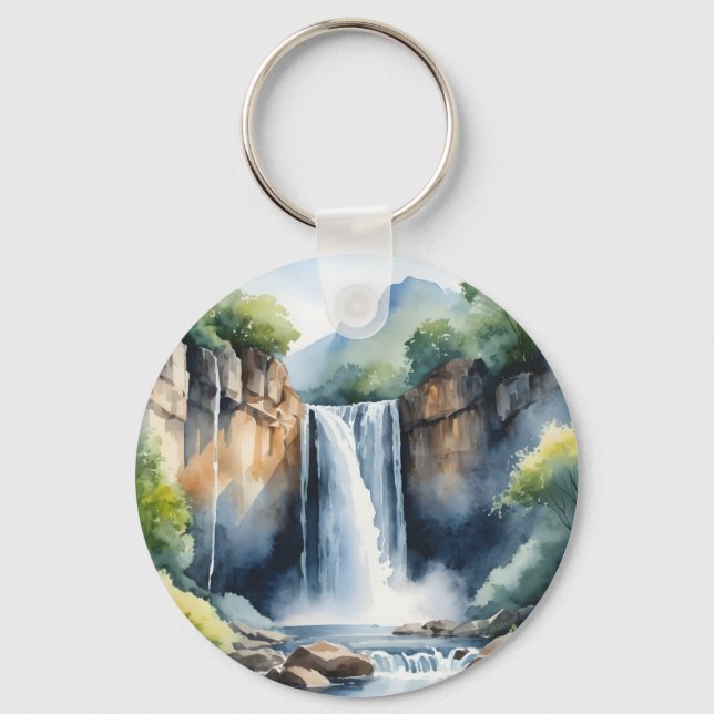 Chaveiro Watercolor painted waterfall (Frente)
