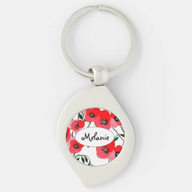 Chaveiro Watercolor poppy flowers botanical (Frente)