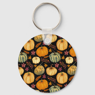 Chaveiro Watercolor Pumpkins: Padrão Sem Costura de outono.