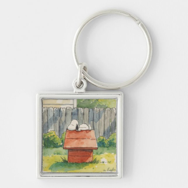 Chaveiro Watercolor Sleeping Dog on Red Doghouse Art (Frente)