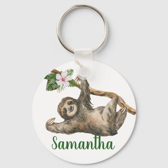 Chaveiro Watercolor Sloth Monographic name Gift (Frente)