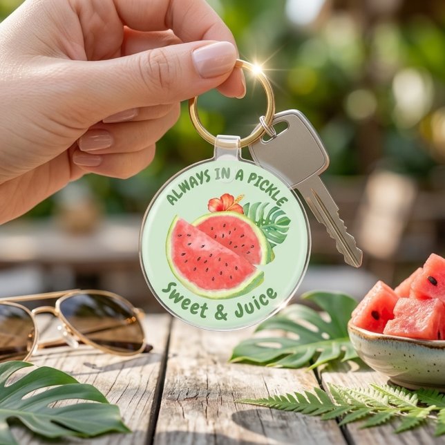 Chaveiro Watercolor Watermelon Tropical Floral Cute Summer  (Add tropical beach vibes to your keys with this aesthetic summer keychain! Click to customize.)