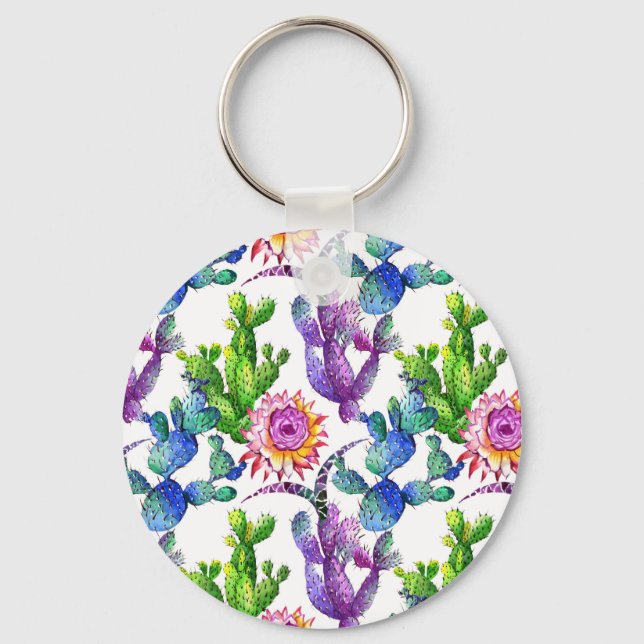 Chaveiro Watercolor Wildflower Cactus Patterno (Frente)