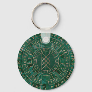 Chaveiro Web of Wyrd - Malachite, Couro e Dourado