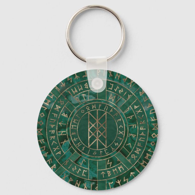 Chaveiro Web of Wyrd - Malachite, Couro e Dourado (Frente)