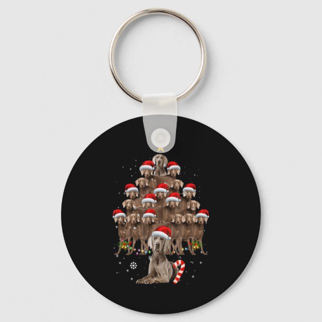 Chaveiro Weimaraner Dog Christmas Tree Lights Santa Hat Xma (Frente)