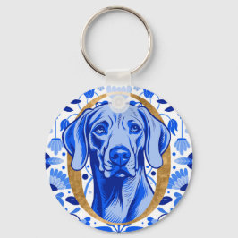 Chaveiro Weimaraner peering thru the letter "O" in Gold