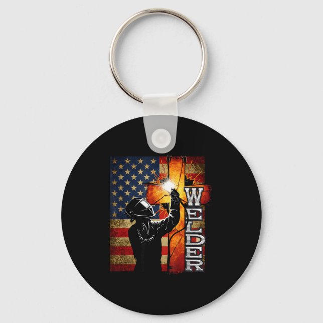 Chaveiro Welder American Flag Welding Faith Cross Christian (Frente)