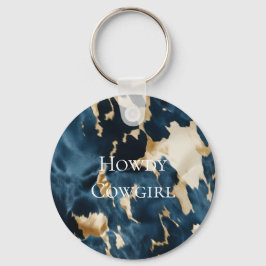 Chaveiro Western Blue Cream Dourado Cowboy Cowhide