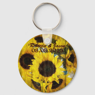 Chaveiro western country barn wood yellow sunflower wedding