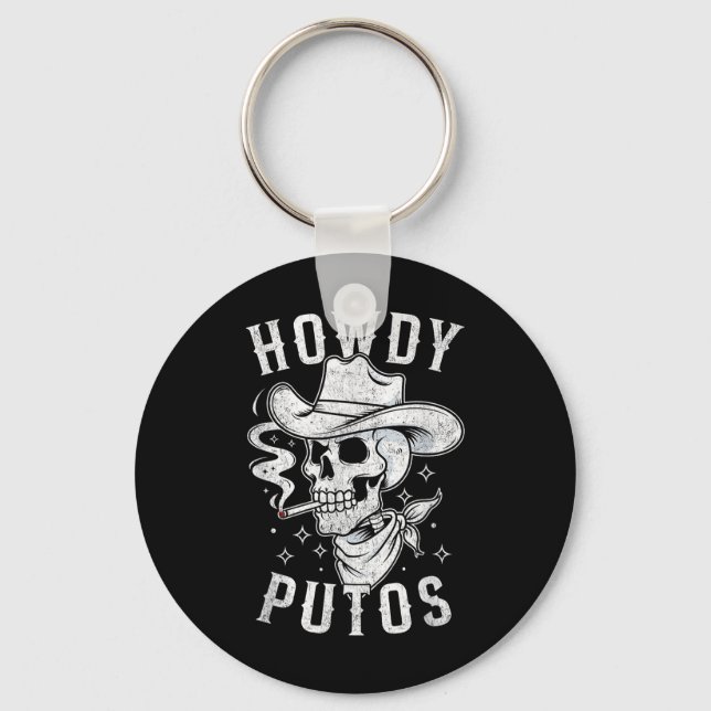 Chaveiro Western Cowboy Skull Hola Howdy Putos Espanhol (Frente)