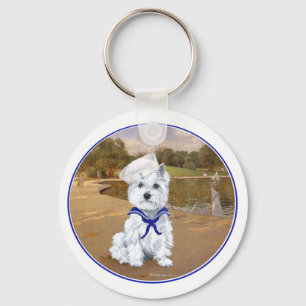 Chaveiro Westie com Barcos à Vela