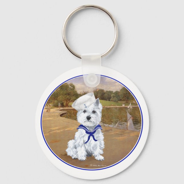 Chaveiro Westie com Barcos à Vela (Frente)