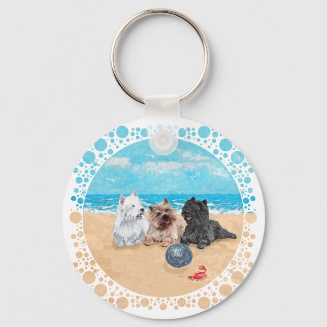 Chaveiro Westie com Cairn Terriers na Praia (Frente)