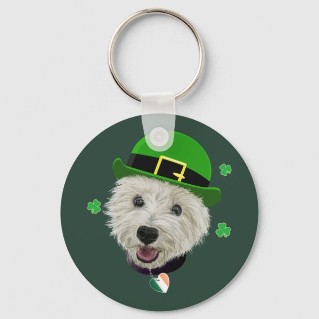 Chaveiro Westie Dog Saint Patrick's Day Irish Flag (Frente)
