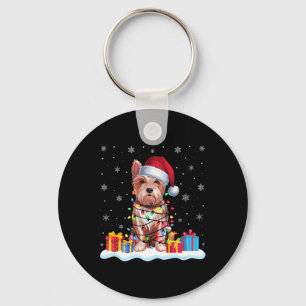 Chaveiro Westie Dog Santa Hat Árvore de Natal Light Xmas Pa