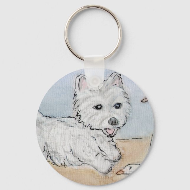 CHAVEIRO WESTIE JOGANDO EM PRAIA (Frente)