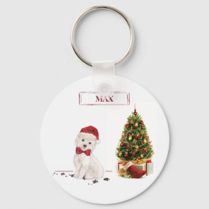 Chaveiro Westie Natal Divertido com Árvore